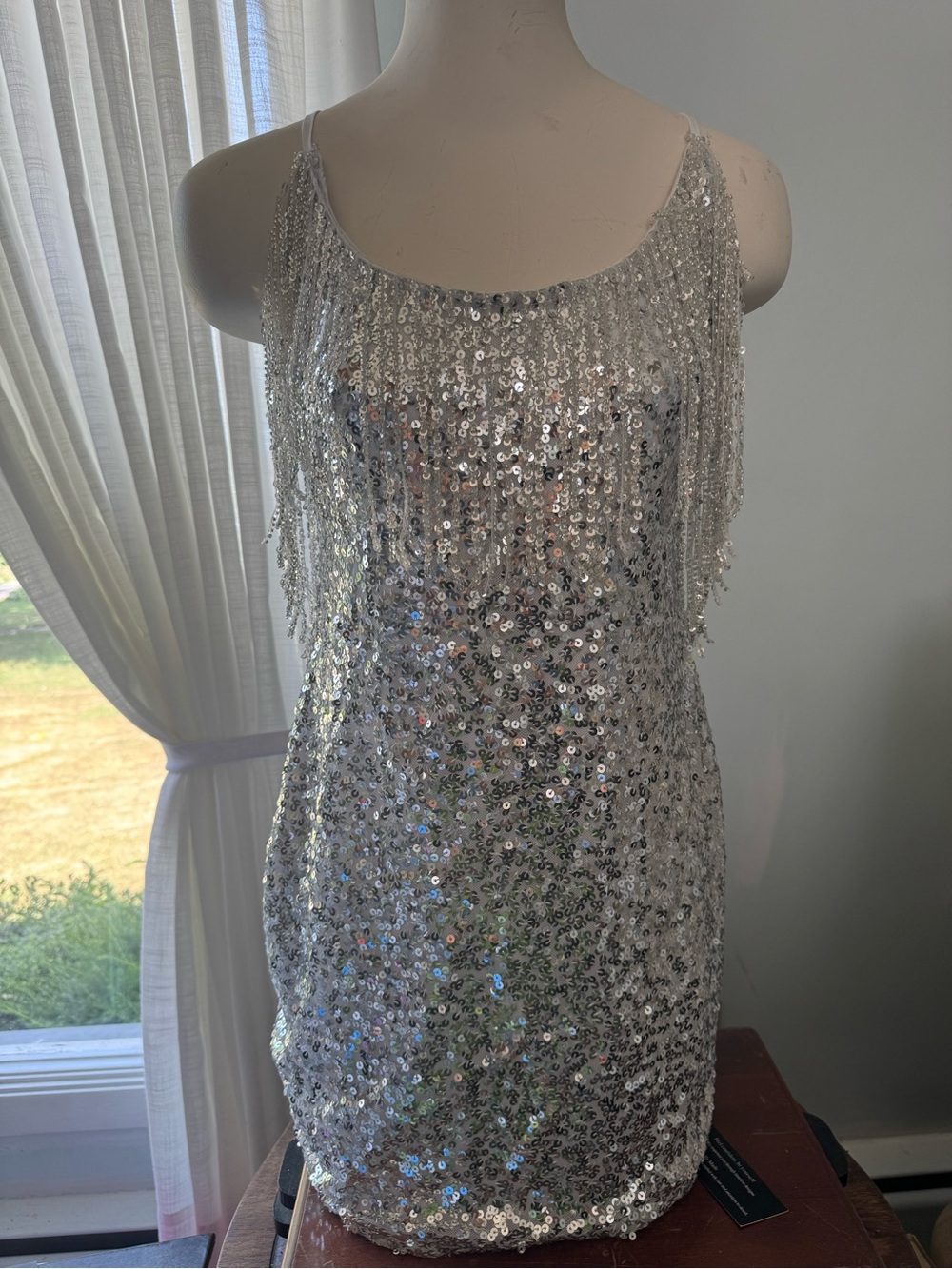 Silver Sequin Backless Party Dress